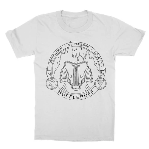 Fehér Harry Potter gyerek rövid ujjú póló - Hufflepuff Lineart