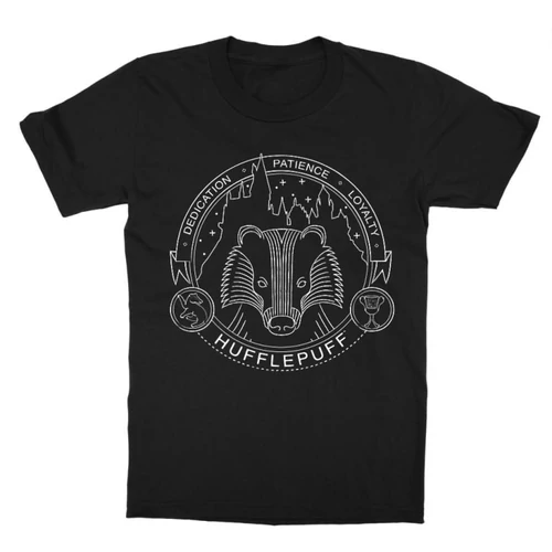 Fekete Harry Potter gyerek rövid ujjú póló - Hufflepuff Lineart