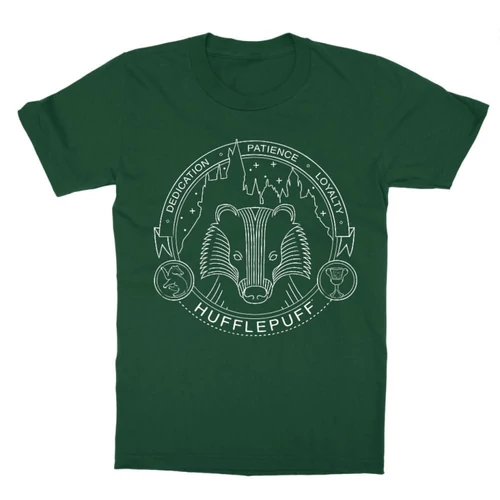 Sötétzöld Harry Potter gyerek rövid ujjú póló - Hufflepuff Lineart