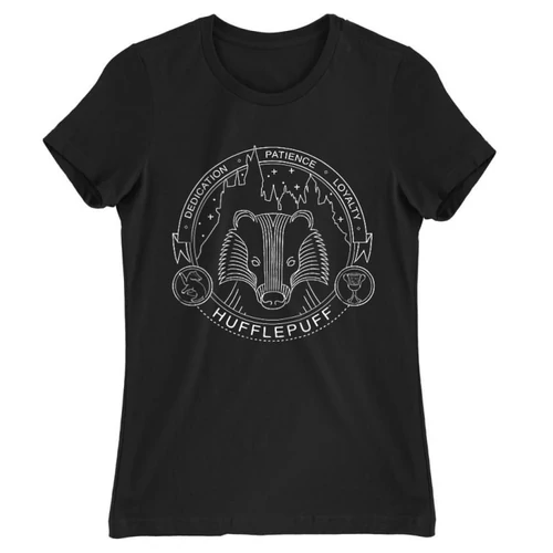 Fekete Harry Potter női rövid ujjú póló - Hufflepuff Lineart