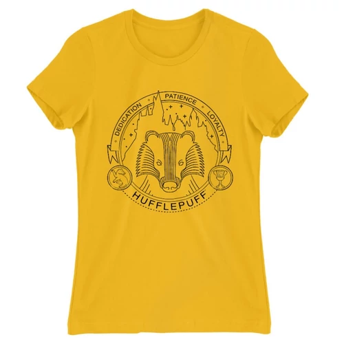 Sárga Harry Potter női rövid ujjú póló - Hufflepuff Lineart