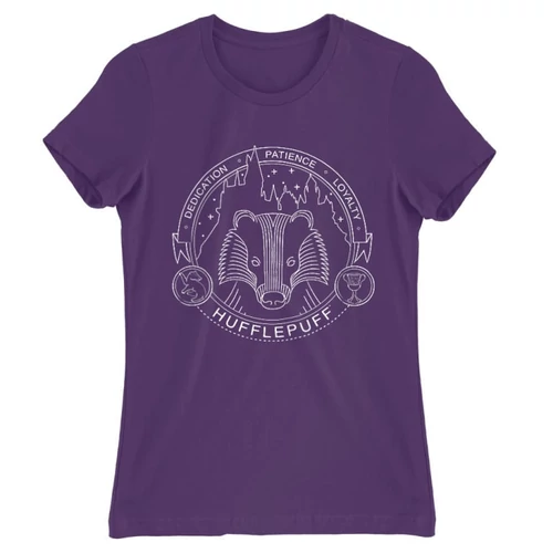 Sötétlila Harry Potter női rövid ujjú póló - Hufflepuff Lineart