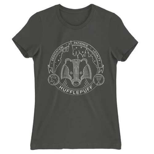 Sötétszürke Harry Potter női rövid ujjú póló - Hufflepuff Lineart