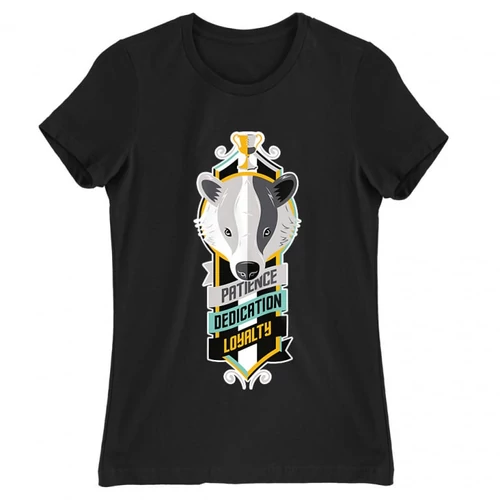 Fekete Harry Potter női rövid ujjú póló - Hufflepuff values