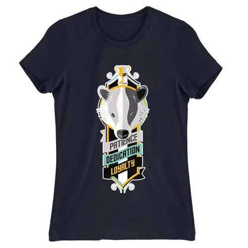 Sötétkék Harry Potter női rövid ujjú póló - Hufflepuff values