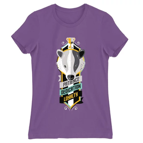 Világoslila Harry Potter női rövid ujjú póló - Hufflepuff values