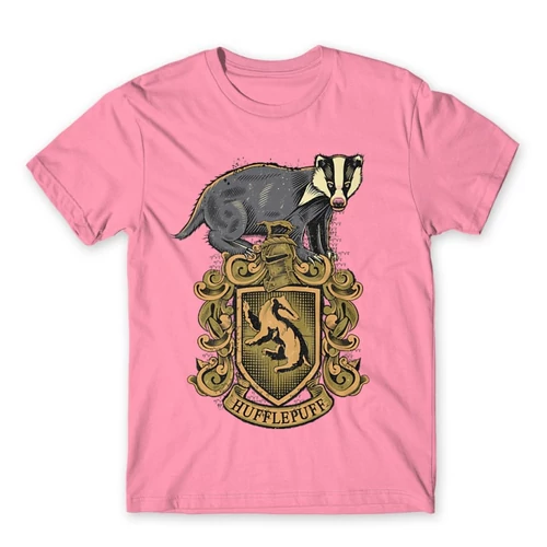 Világos rózsaszín Harry Potter férfi rövid ujjú póló - Hufflepuff