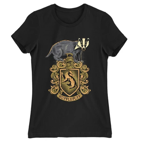 Fekete Harry Potter női rövid ujjú póló - Hufflepuff