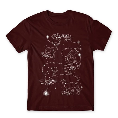 Bordó Harry Potter férfi rövid ujjú póló - Marauders constellation
