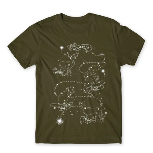 Khaki Harry Potter férfi rövid ujjú póló - Marauders constellation