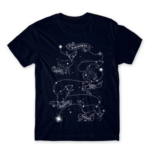 Sötétkék Harry Potter férfi rövid ujjú póló - Marauders constellation
