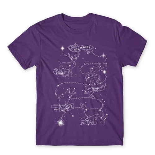 Sötétlila Harry Potter férfi rövid ujjú póló - Marauders constellation