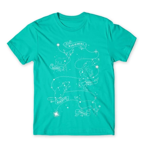 Türkiz Harry Potter férfi rövid ujjú póló - Marauders constellation