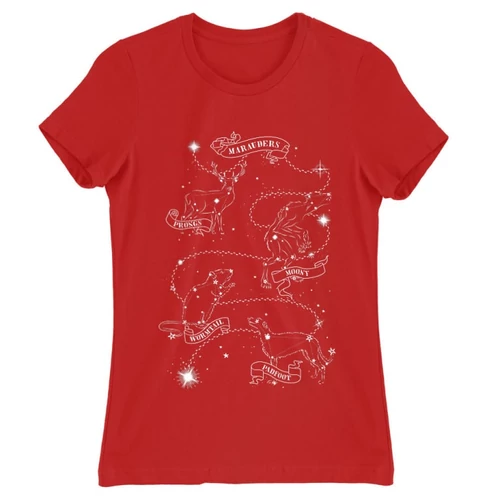 Piros Harry Potter női rövid ujjú póló - Marauders constellation