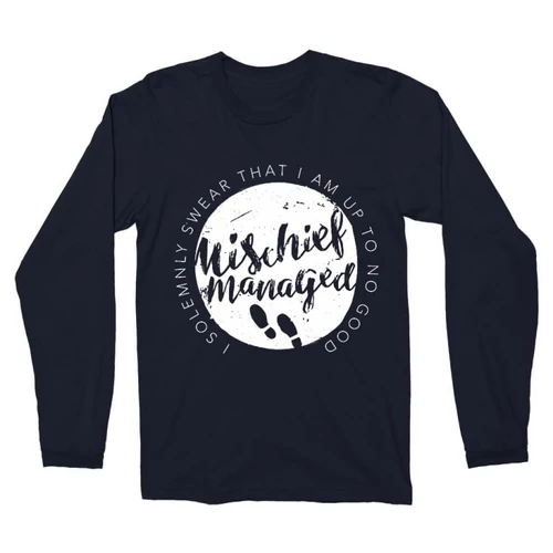 Sötétkék Harry Potter férfi hosszú ujjú póló - Mischief Managed Logo