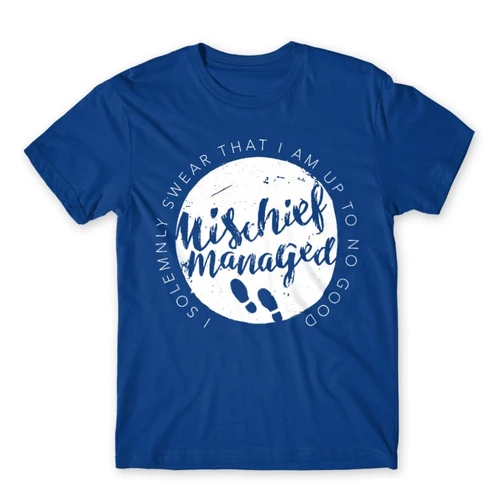 Királykék Harry Potter férfi rövid ujjú póló - Mischief Managed Logo
