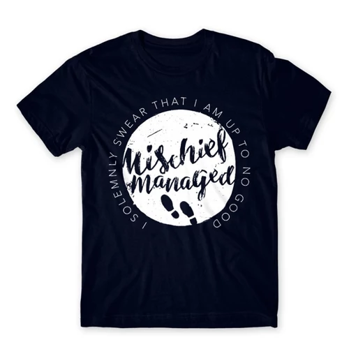 Sötétkék Harry Potter férfi rövid ujjú póló - Mischief Managed Logo