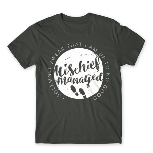 Sötétszürke Harry Potter férfi rövid ujjú póló - Mischief Managed Logo