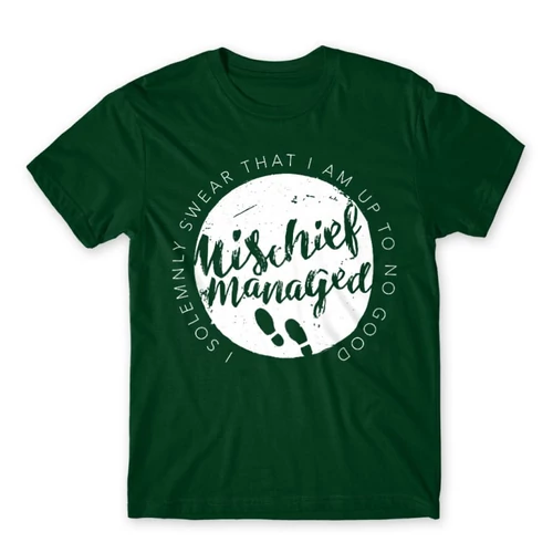 Sötétzöld Harry Potter férfi rövid ujjú póló - Mischief Managed Logo
