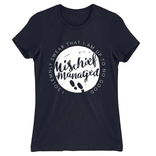 Sötétkék Harry Potter női rövid ujjú póló - Mischief Managed Logo