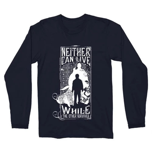 Sötétkék Harry Potter férfi hosszú ujjú póló - Neither can live
