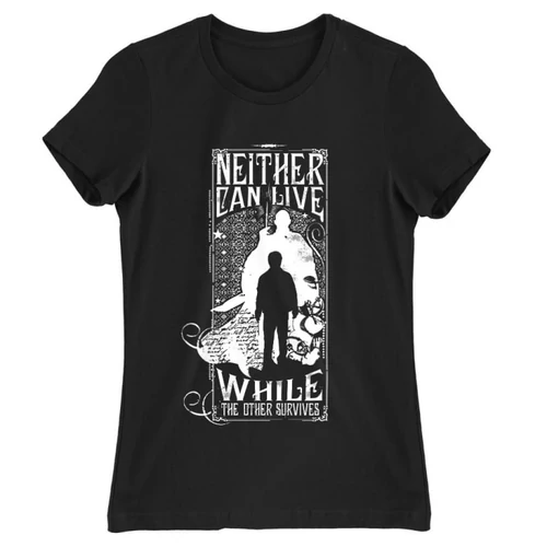 Fekete Harry Potter női rövid ujjú póló - Neither can live