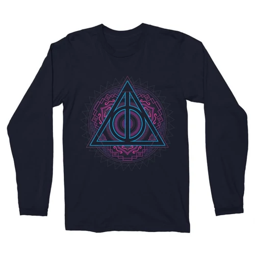 Sötétkék Harry Potter férfi hosszú ujjú póló - Neon Dealthy Hallows