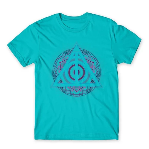 Atollkék Harry Potter férfi rövid ujjú póló - Neon Deathly Hallows