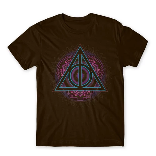 Barna Harry Potter férfi rövid ujjú póló - Neon Deathly Hallows