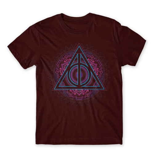Bordó Harry Potter férfi rövid ujjú póló - Neon Deathly Hallows
