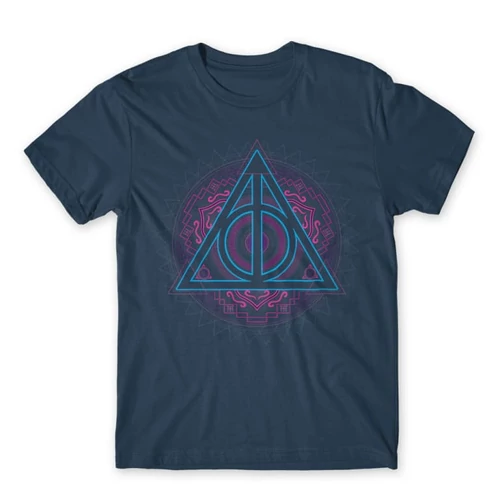 Denim Harry Potter férfi rövid ujjú póló - Neon Deathly Hallows