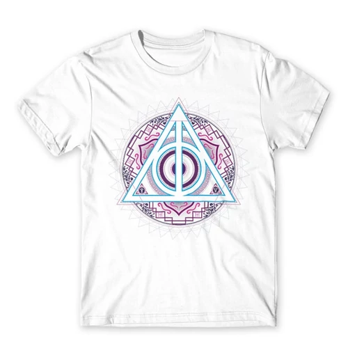 Fehér Harry Potter férfi rövid ujjú póló - Neon Deathly Hallows