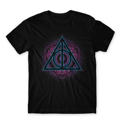 Fekete Harry Potter férfi rövid ujjú póló - Neon Deathly Hallows