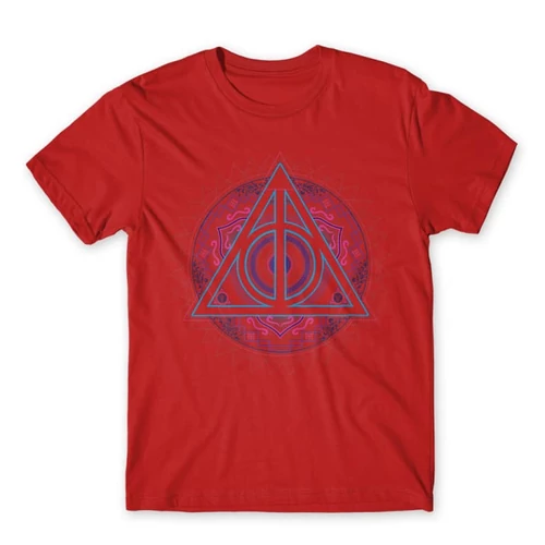Piros Harry Potter férfi rövid ujjú póló - Neon Deathly Hallows