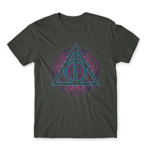 Sötétszürke Harry Potter férfi rövid ujjú póló - Neon Deathly Hallows