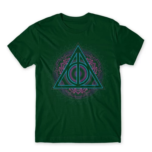 Sötétzöld Harry Potter férfi rövid ujjú póló - Neon Deathly Hallows