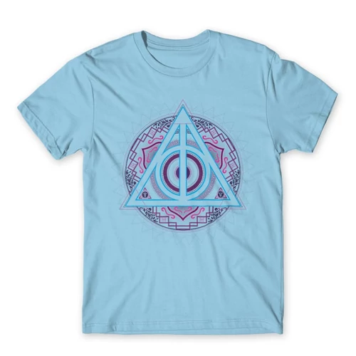 Világoskék Harry Potter férfi rövid ujjú póló - Neon Deathly Hallows
