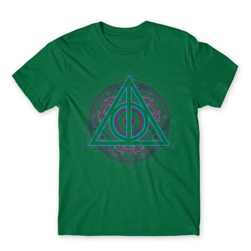 Zöld Harry Potter férfi rövid ujjú póló - Neon Deathly Hallows