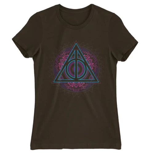 Barna Harry Potter női rövid ujjú póló - Neon Deathly Hallows