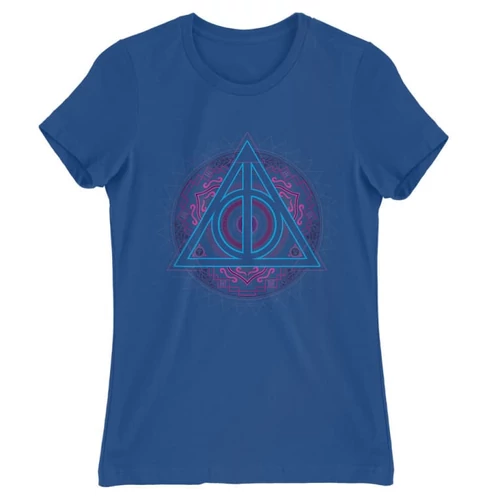 Királykék Harry Potter női rövid ujjú póló - Neon Deathly Hallows