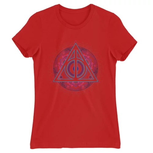 Piros Harry Potter női rövid ujjú póló - Neon Deathly Hallows