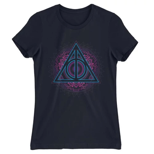 Sötétkék Harry Potter női rövid ujjú póló - Neon Deathly Hallows
