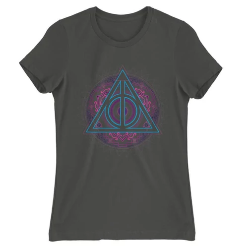 Sötétszürke Harry Potter női rövid ujjú póló - Neon Deathly Hallows
