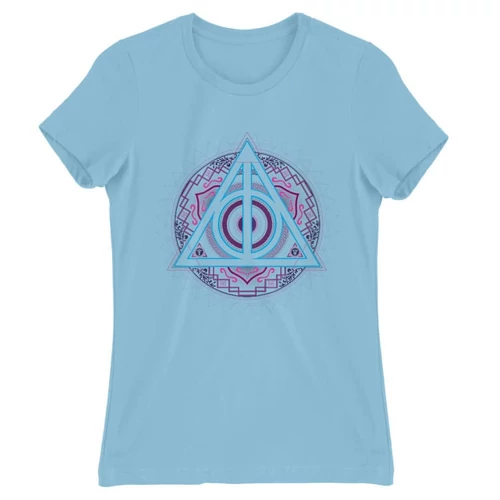 Világoskék Harry Potter női rövid ujjú póló - Neon Deathly Hallows