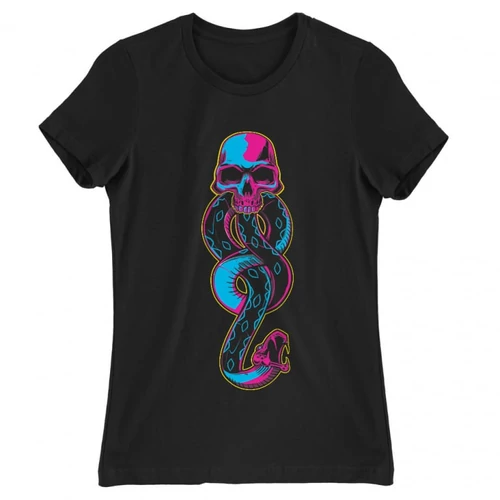 Fekete Harry Potter női rövid ujjú póló - Neon Death Eater Symbol