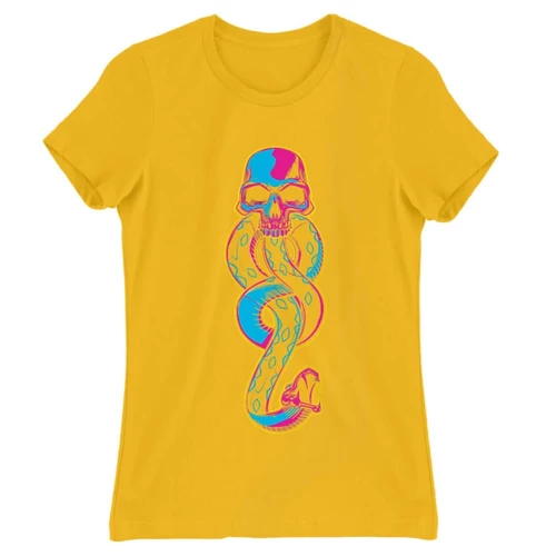Sárga Harry Potter női rövid ujjú póló - Neon Death Eater Symbol