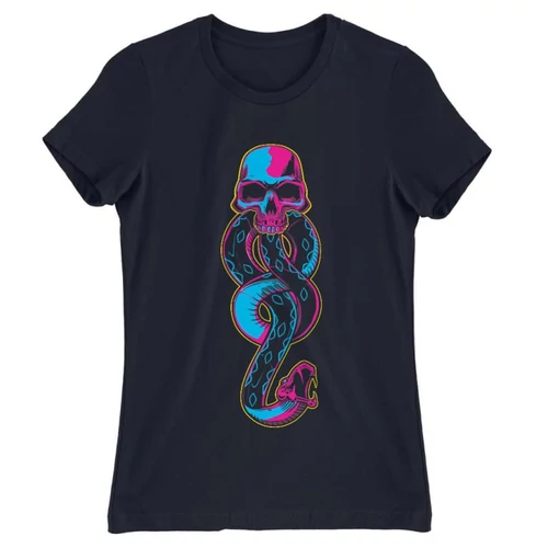 Sötétkék Harry Potter női rövid ujjú póló - Neon Death Eater Symbol