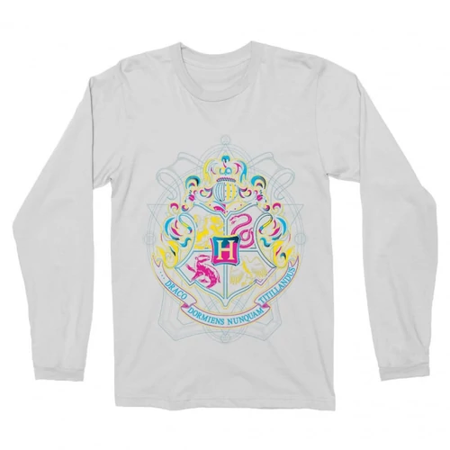 Fehér Harry Potter férfi hosszú ujjú póló - Neon Hogwarts