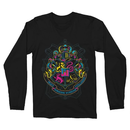 Fekete Harry Potter férfi hosszú ujjú póló - Neon Hogwarts