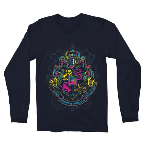 Sötétkék Harry Potter férfi hosszú ujjú póló - Neon Hogwarts